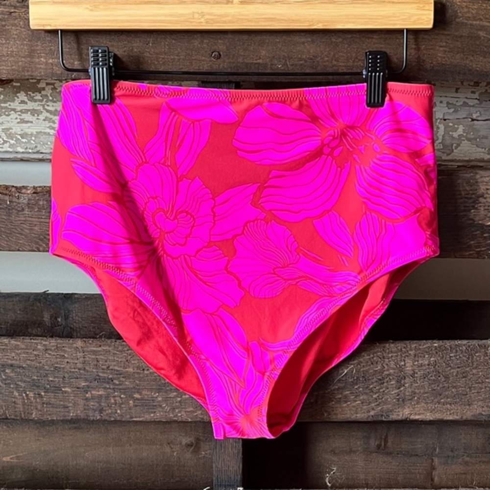 🟠NWT GAP High-Waisted Bikini Bottom in Fuchsia Print XL